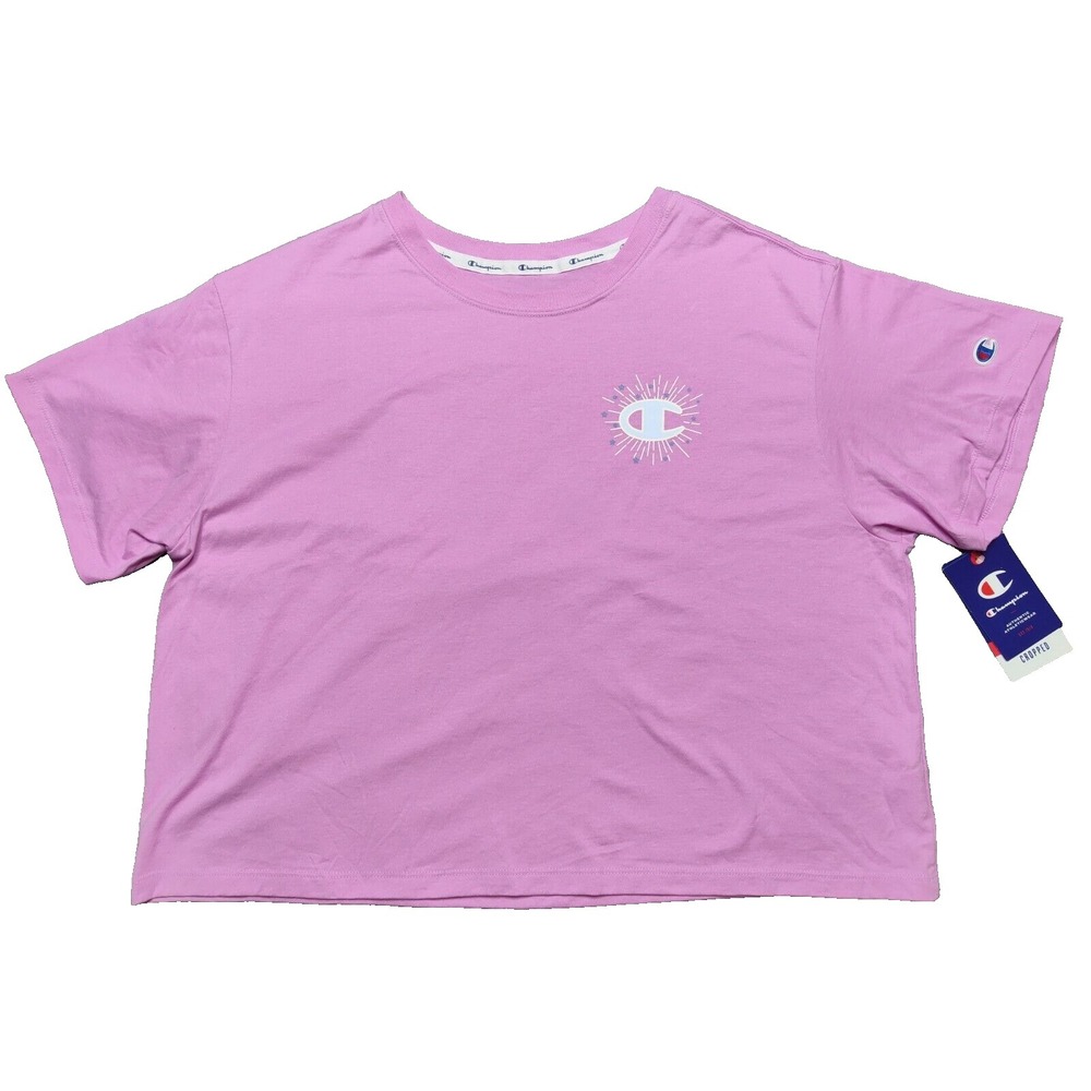 Champion Women Plus 2X Paper Orchid Pink Logo Cropped T-Shirt NEW